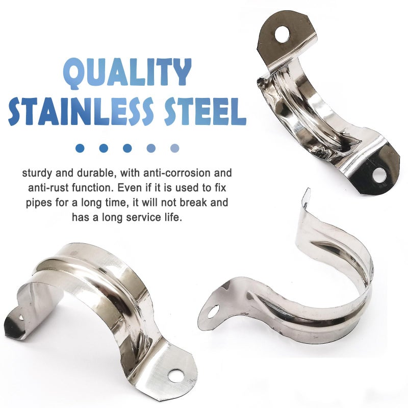 Nge 1.5inch Rigid Pipe Strap Clamp-Two Hole Strap-U Bracket Tube Clip-Stainless Steel Heavy Duty Pipe Fasten Holder-Secures Conduitï¼Œ20Pcsï¼ˆ50mm), For 1.5in Inner Diameter Water Pipe - Image 3